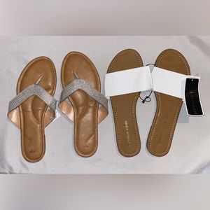 Women’s Rhinestone Flip-Flops & White Flat Sandals
